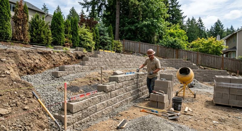 Block Retaining Wall Installation in Rockwall, TX