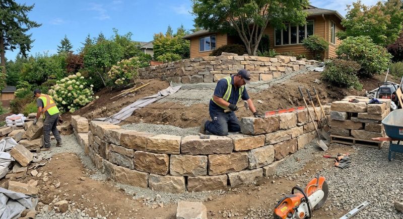 Block Retaining Wall Installation in Rockwall, TX